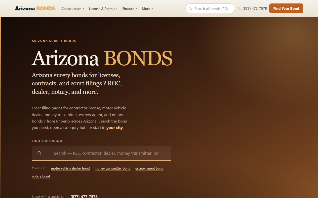 Arizona BondsDirect homepage