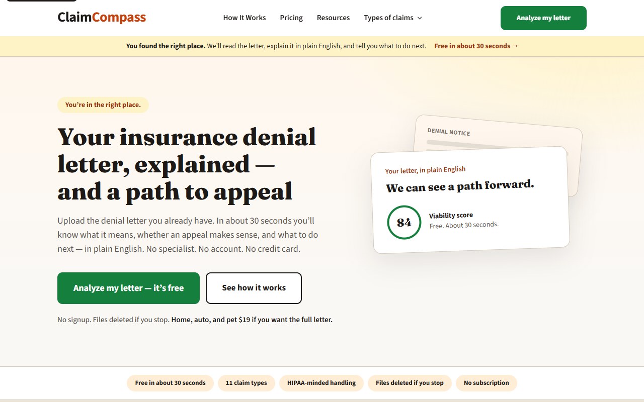 ClaimCompass homepage