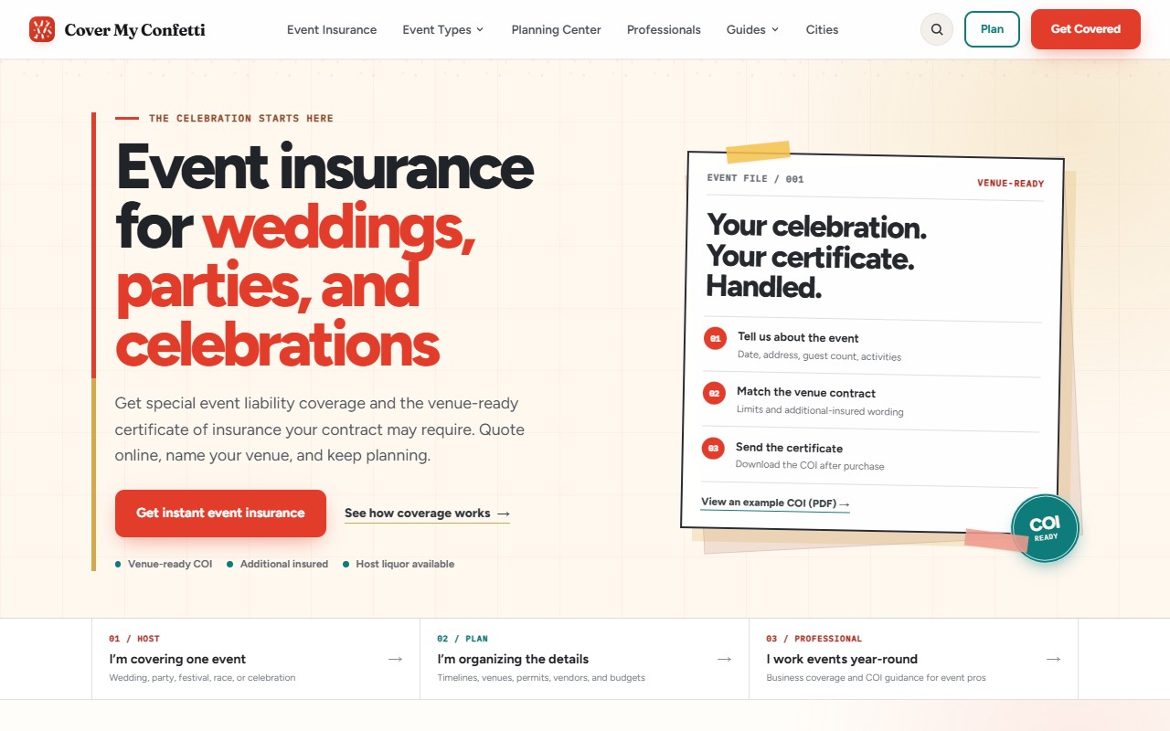 CoverMyConfetti homepage