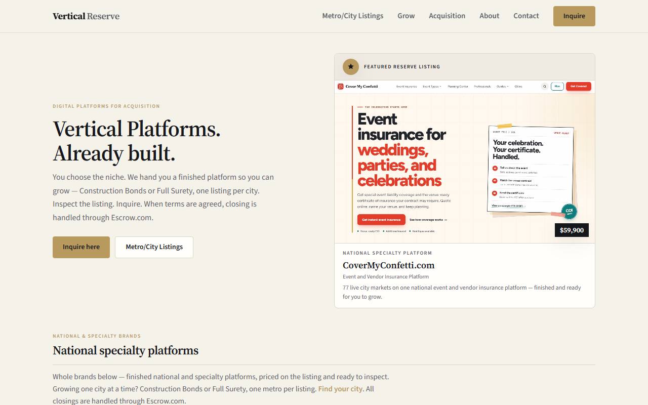 VerticalReserve homepage